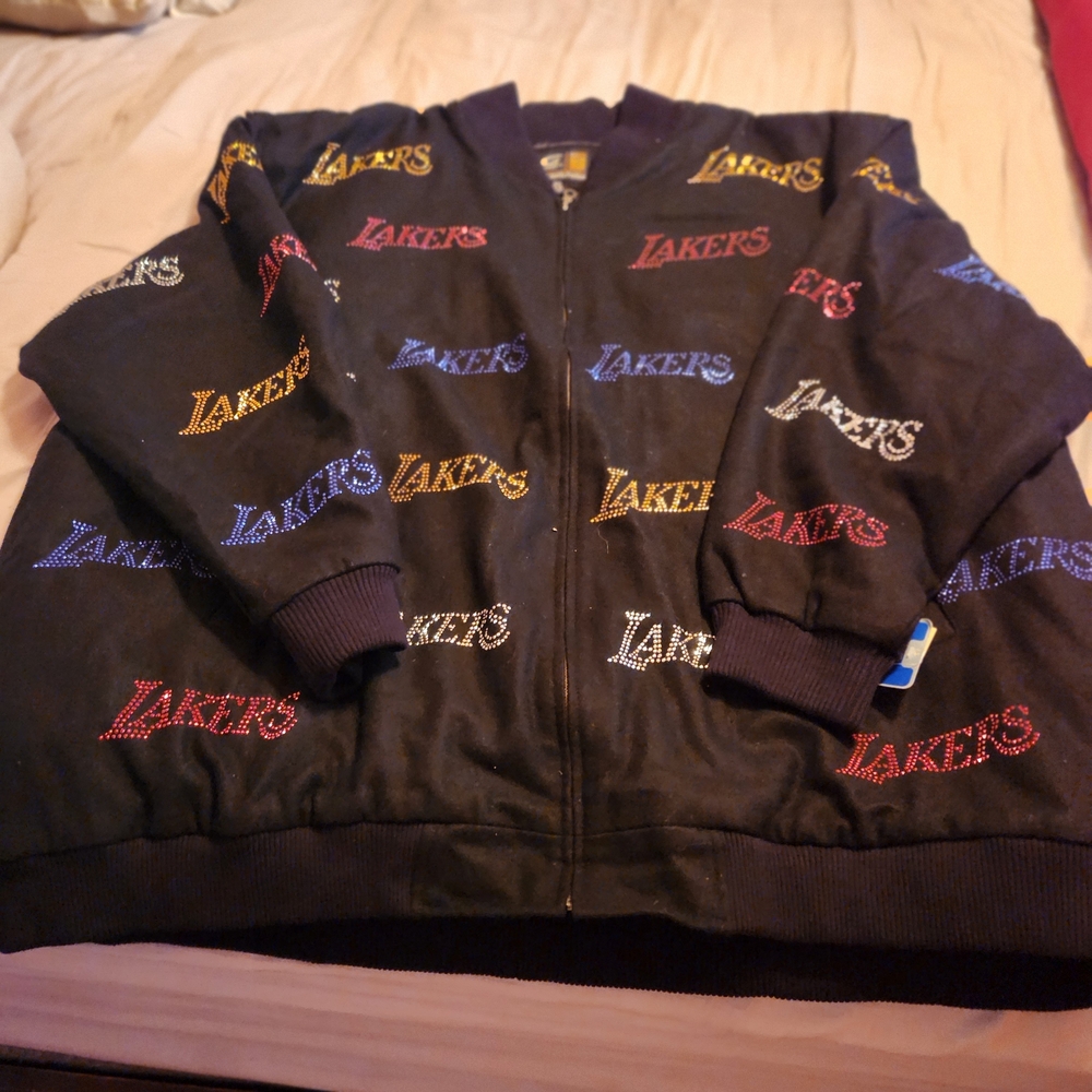 Men's Lakers Embroidered Black Bomber Jacket